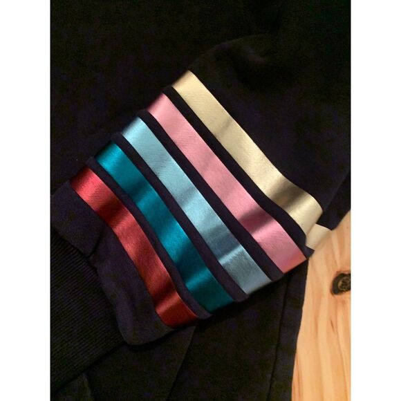 Boden Oversized Hoodie Sweatshirt 8 Navy Blue Rainbow Foil Cuff - Picture 2 of 4